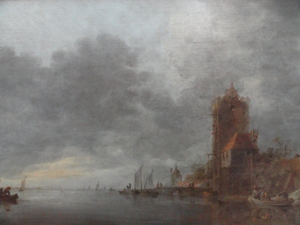 Jan van Goyen. (Leyden, 1596-La Haya 1656) Paisaje fluvial con torre y embarcadero. Museo BBAA Valencia.Foto R.Puig