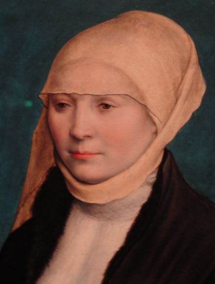 Retrato de una dama del sur de Alemania. Hans Holbein el Joven. 1520 a 1525. Detalle. Maurithuis. La Haya. Foto R.Puig